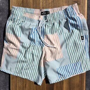 Hollister Patchwork Stripe Swim Trunks – Multicolor – Size Medium